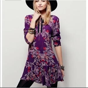 Free People Floral Peplum Ruffled Open Back Mini Dress  SMOOTH TALKER FLORAL MD